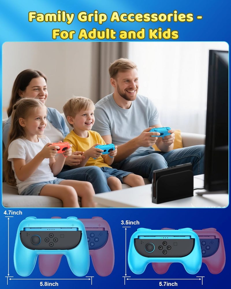FYOUNG [Both for Switch 2 and 1] Grips for Nintendo Switch 2/1/OLED Controller, Handle Holder for Joycon 2&for Joy con, Dual Size Comfort Ergonomic Grip for Kids&Adults, Family Gaming Accessories - Image 2